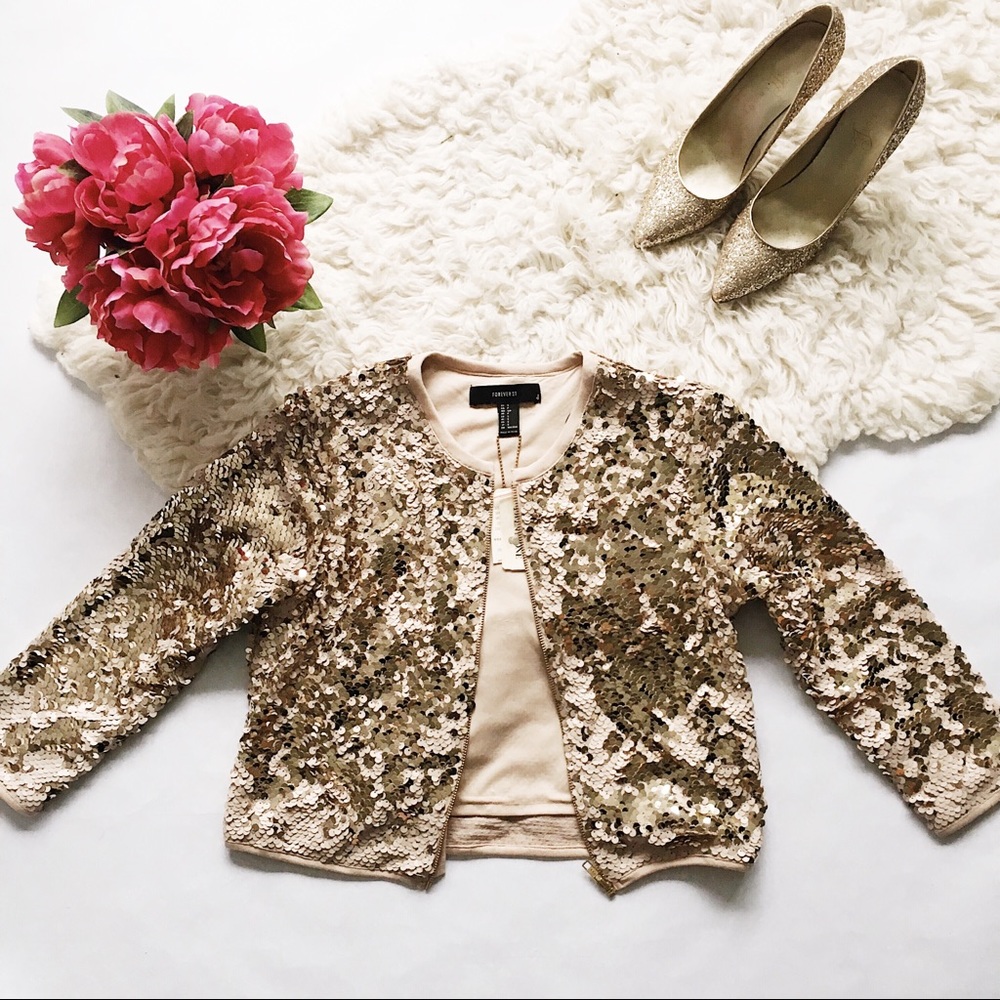 SOLD NWT Forever 21 Gold & Nude Sequin Jacket